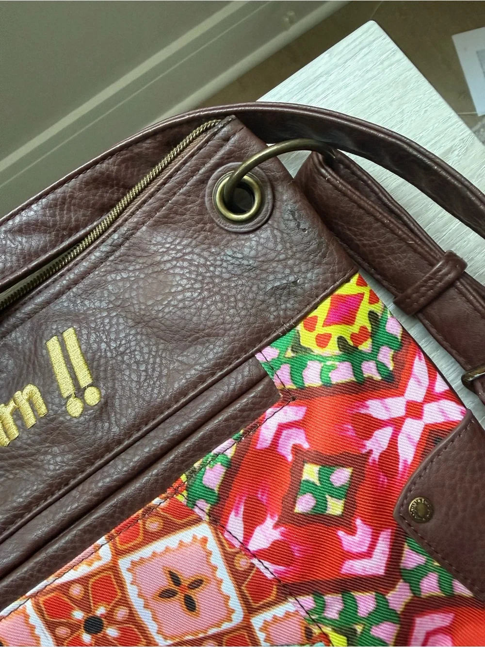 Desigual Multicolor Floral Geo Patch Crossbody with Brown Trim - Picture 8 of 17